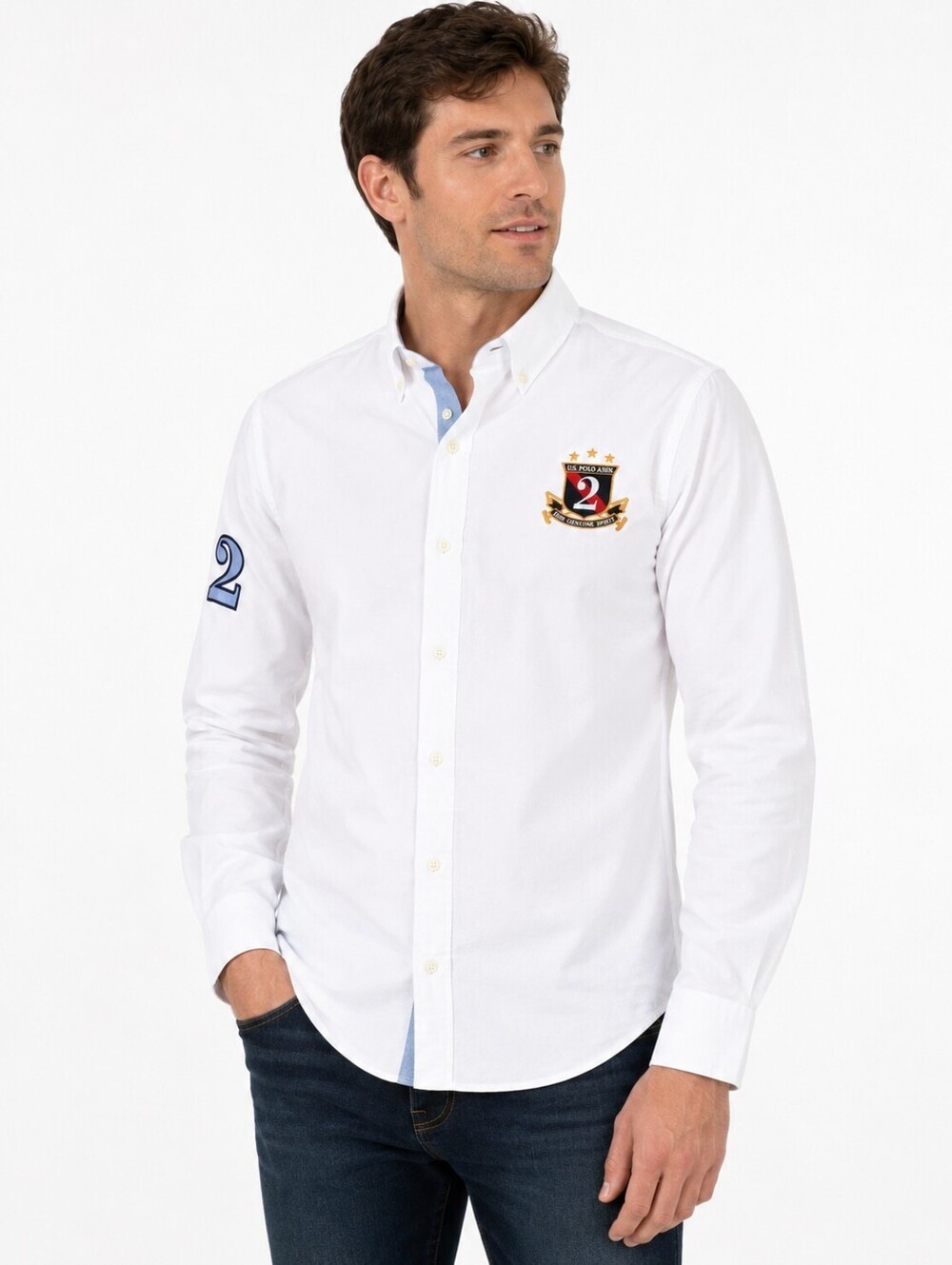 U.S. Polo Assn. Men White Oxford Rugby Style Cotton Blend Button-Down Shirt -XXL